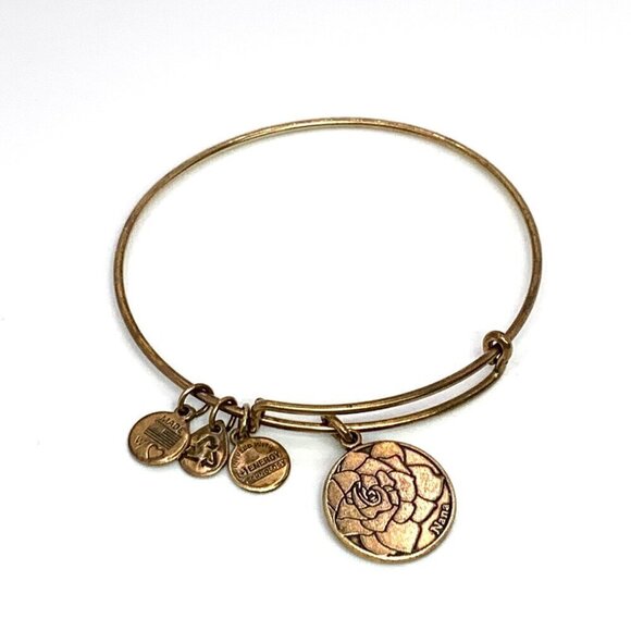 Alex and Ani Nana Flower Charm Bracelet Gold Finish Expands 2"- 3.5" - Picture 3 of 4